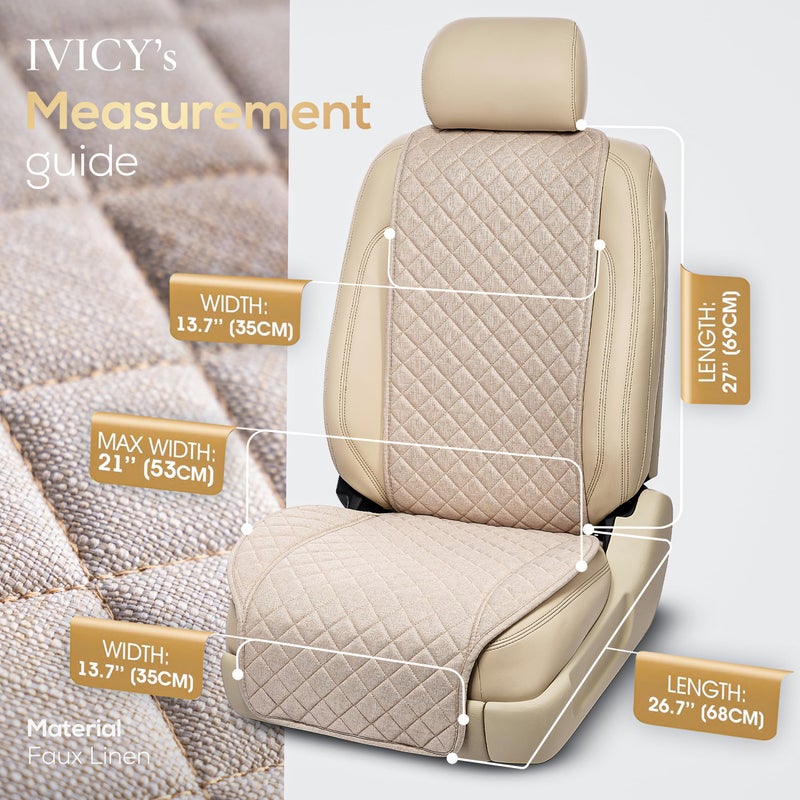 IVICY Linen Car Seat Cover for Cars - Non-Slip Soft & Breathable - Front Car Seat Protector Covers Universal Fits Most Automotive  Vans  SUVs  Trucks - 1 Unit - Beige - Image 5